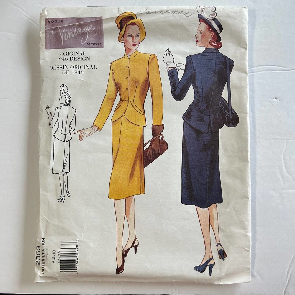 Vogue Vintage Model Pattern #2353 Original 1946 Design Petite Jacket Skirt 6-10